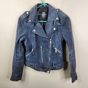 Bagatelle NYC Womens Zip Pocket Suede Leather Punk Grunge Moto Jacket Small